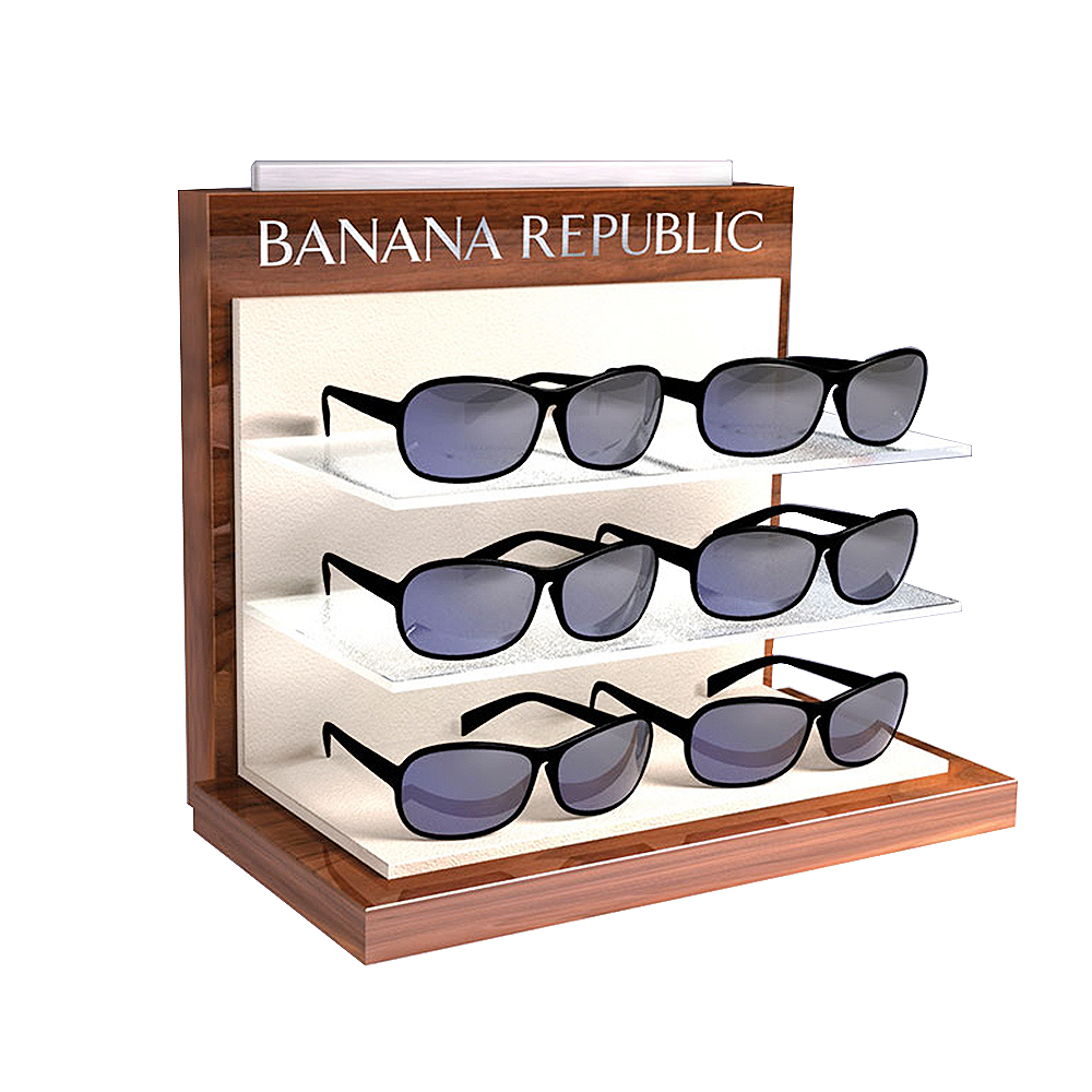 Natural solid wood or MDF fashionable sunglass display , new unique design countertop sunglasses display with attractive